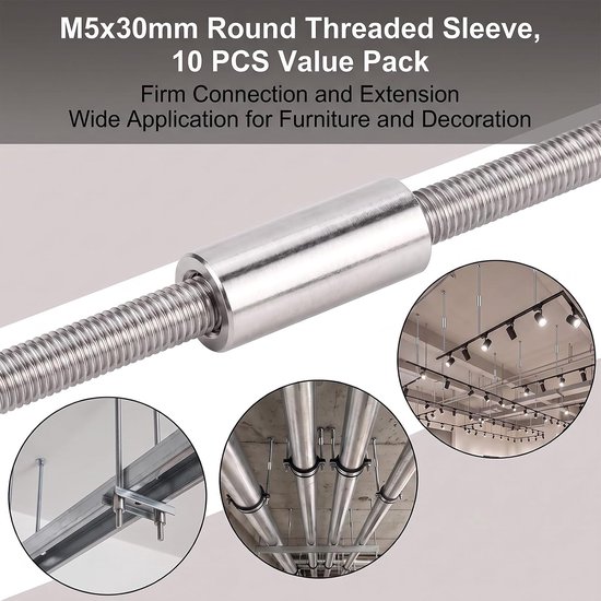 10 stuks schroefdraadhulzen metalen hulzen maat M5 × 30 mm roestvrij staal — afbeelding 4