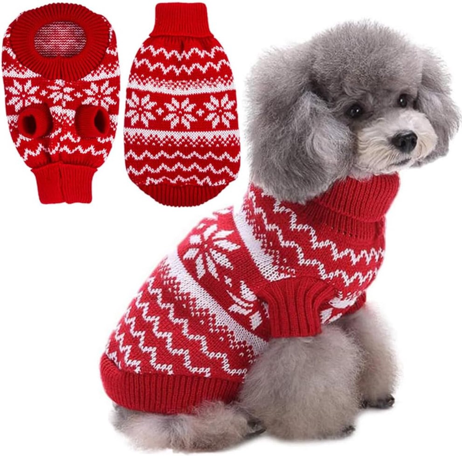 Hondenkleding, kersthondentrui, ronde hals, sneeuwvlokpatroon, acrylvezel, warme kleding, huisdierkleding voor thuis, Kerstmis en hondenkleding (A-M)