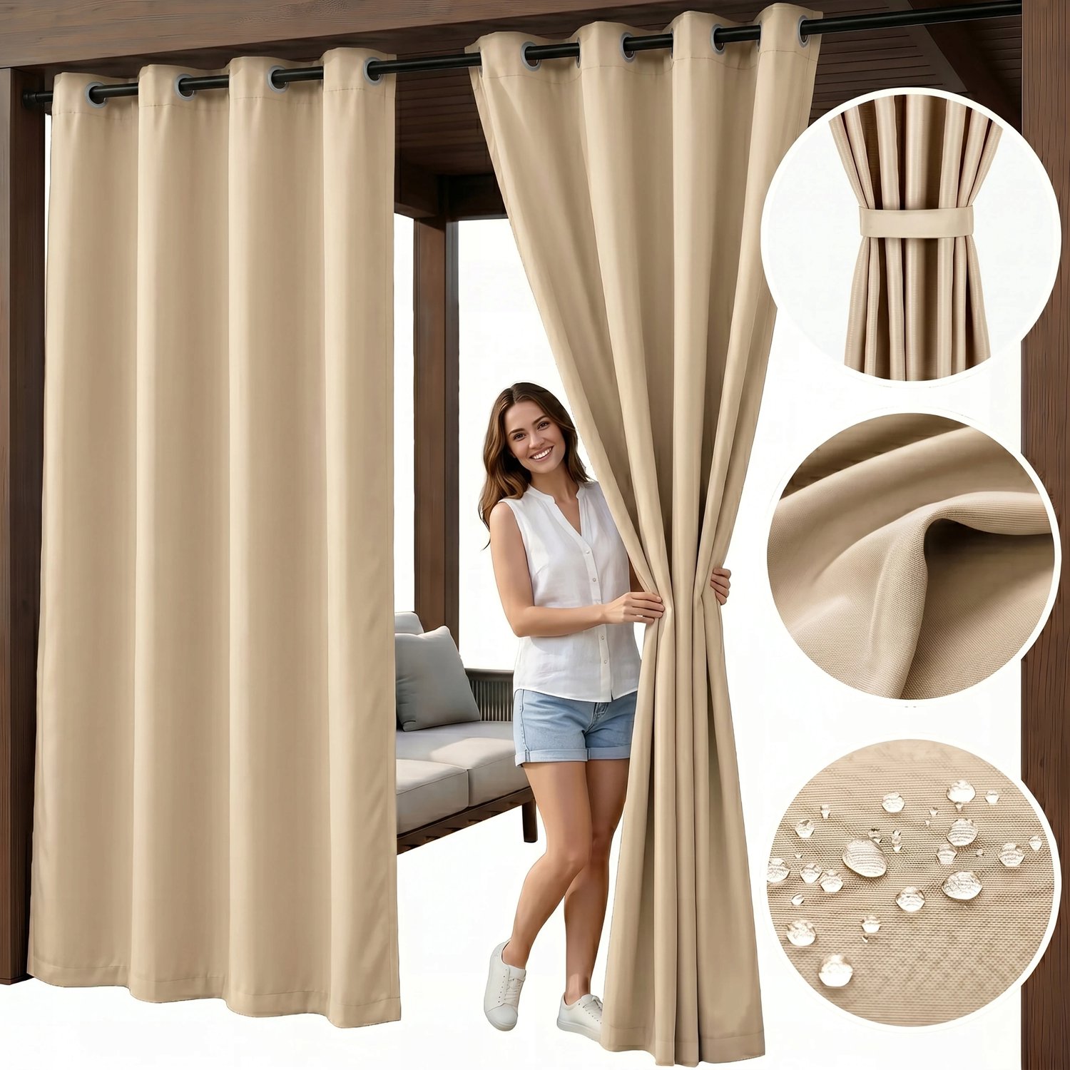 Waterdicht Tuindoek Cappuccino 155x190 cm met Ringel