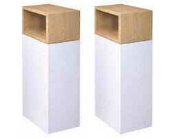2x Nachtkastje Wit/Eiken Torro, Smal, Push-to-Open, Zijvak