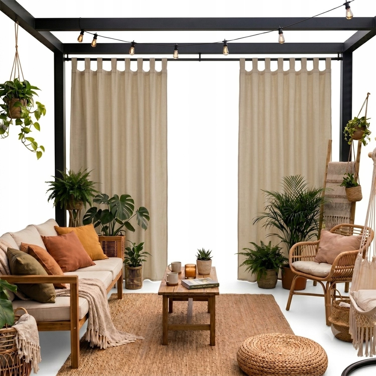 Waterdichte Buiten Gordijn Beige 135x200 cm met Klittenband Ophanging
