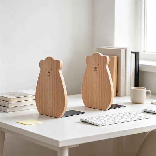 2 Stuks Delige Houten Boekensteunen Antislip -organizer voor Kantoor Thuis Duurzame Massief Houten Boekensteunen voor Ordentelijke Boekenplanken — afbeelding 2