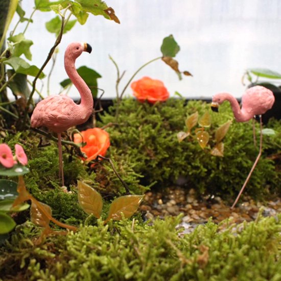 4 Stuks Roze Flamingo-tuinstandbeeld - Klein Flamingo-standbeeld voor Tuingazon-terrasdecoraties — afbeelding 3