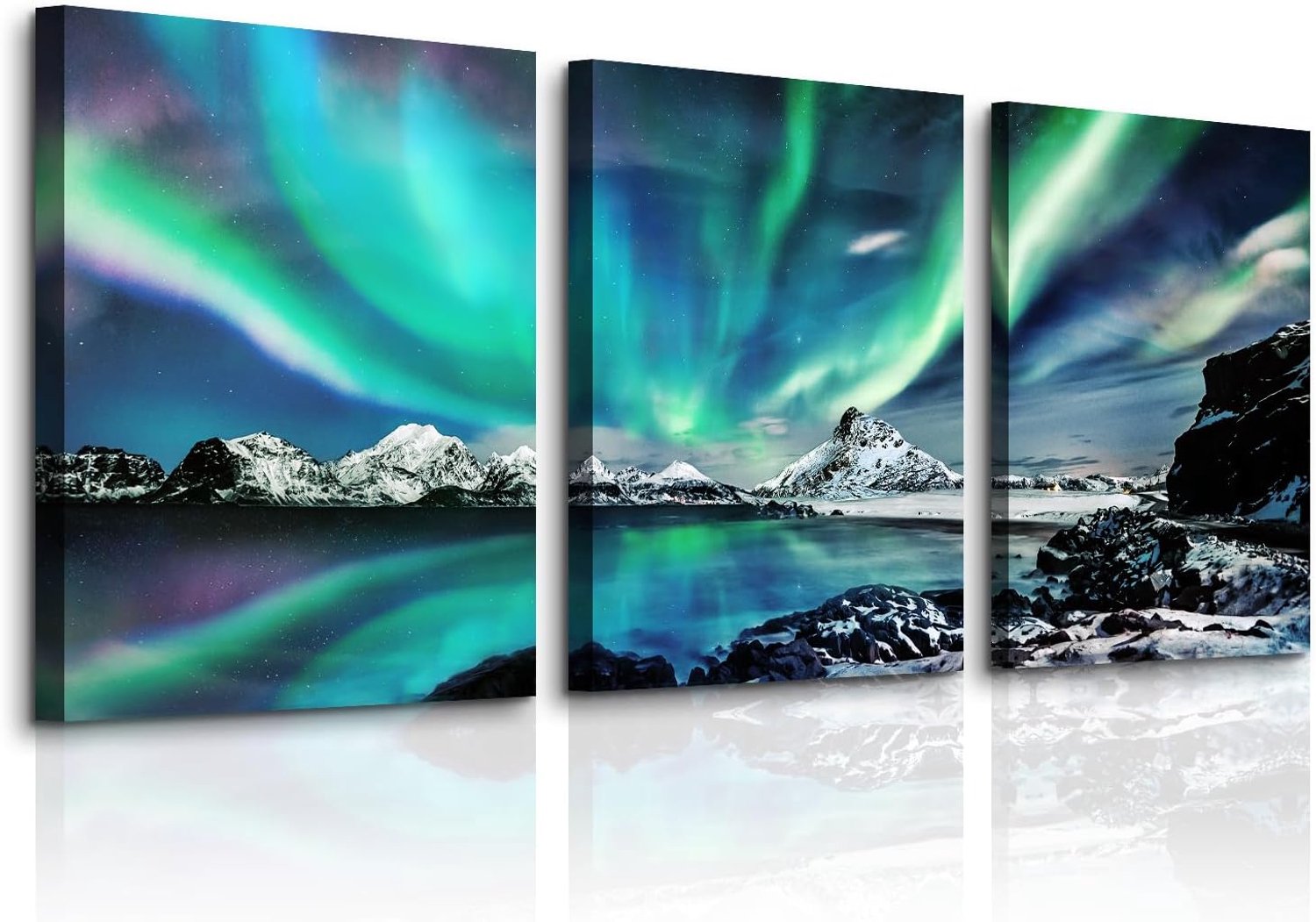 MHARTK66 Canvas Wandkunst, Lijstloze Moderne Afbeeldingen, Set van 3 Natuurlijke Landschapsschilderijen, Esthetische Aurora Woondecoratie voor Woonkamer Slaapkamer Tuin Gang Kantoor Galerie 50x70 cm