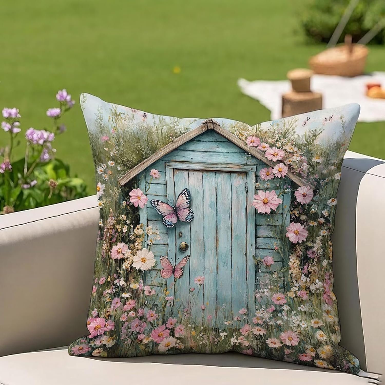 Buitenkussen, waterdicht, 60 x 60 cm, decoratief, landelijk, boerderij, voor tuinmeubelen, balkon, bank, woonkamer, dubbelzijdig bedrukt, lente- en zomerdecoratie, 1 stuk, #263l