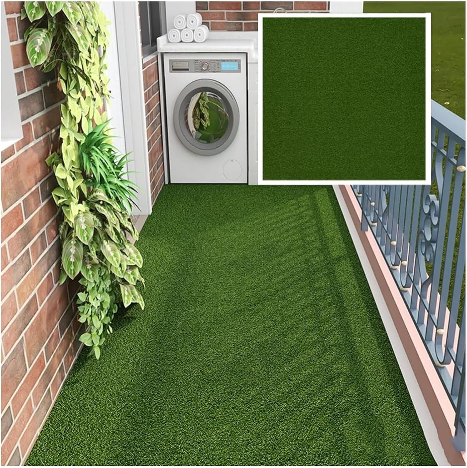 Kunstgras, kunstgras grasgazon, wasbare niet-vervagende keuken balkon commerciële tapijttegel, 50 x 50 cm (kleur: groen-b, maat: 6 stuks)