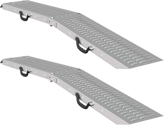 Opvouwbare oprijplaat, set van 2 stuks, van verzinkt staal, 166 cm, inklapbare oprijplaat voor motorfiets, 200 kg draagkracht per rail, robuuste oprijplaat — afbeelding 4