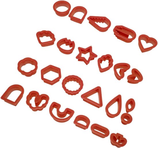 24 stuks polymeerklei oorbelsnijders, doe-het-zelf knutselgereedschap, verdikte rand, voedselveilig voor taarten, kaarsen, rood, gemakkelijk te gebruiken, veelzijdige knutselset — afbeelding 5