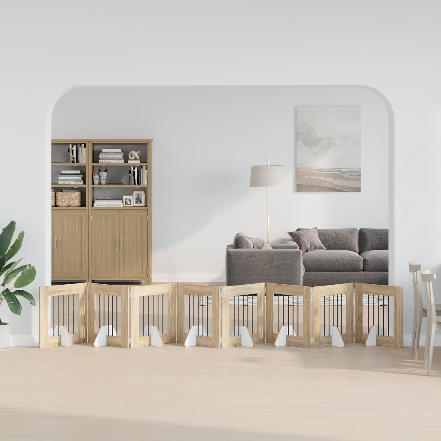 Opvouwbaar hondenhek, 8 delen, sonoma-eiken, 60 x 60 cm, hondenhek voor binnen, inklapbare puppyuitloop, flexibel huisdierhek