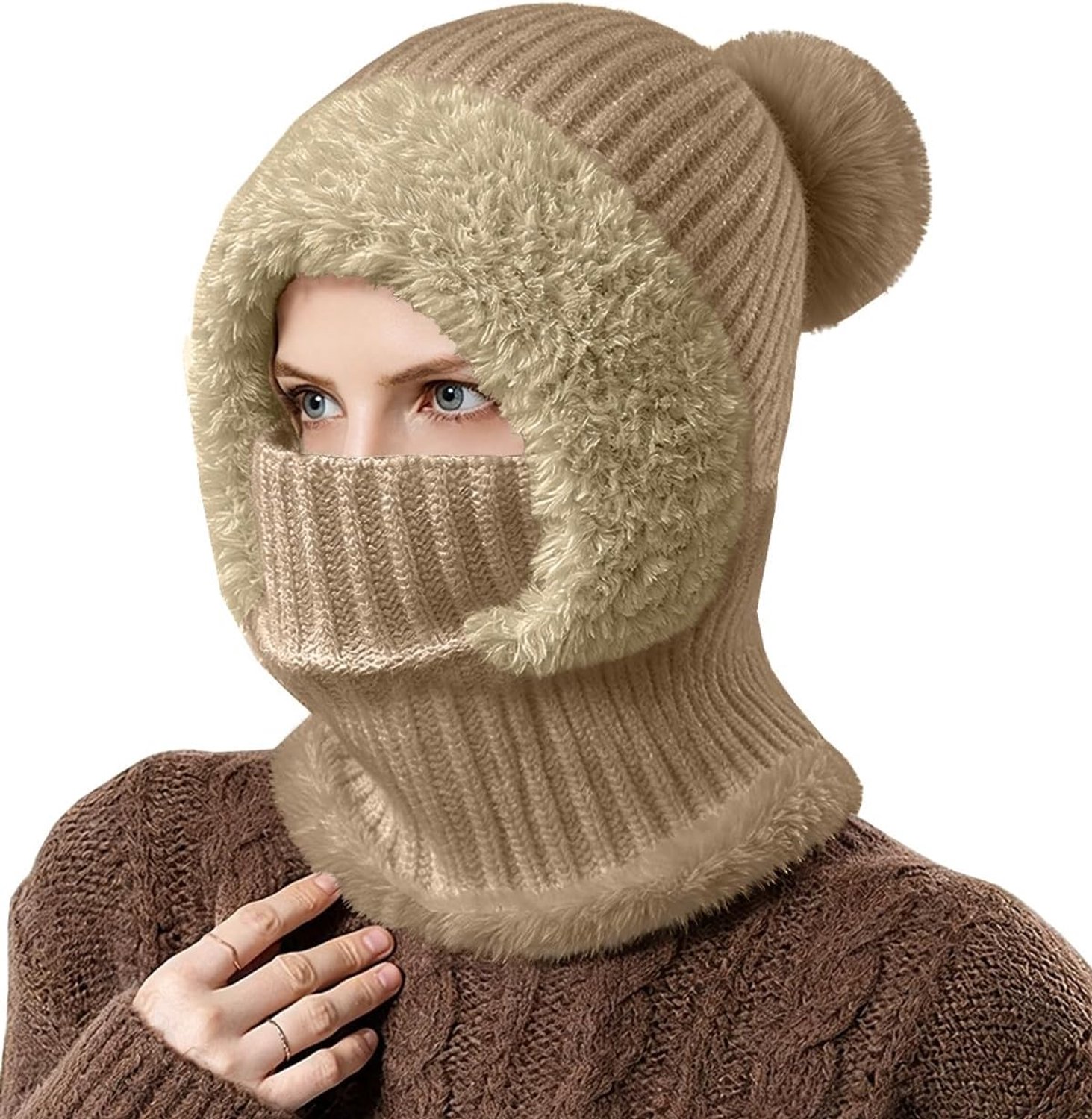 Yutdeng 3-in-1 set beanie muts sjaal balaclava warme wintermuts bivakmuts