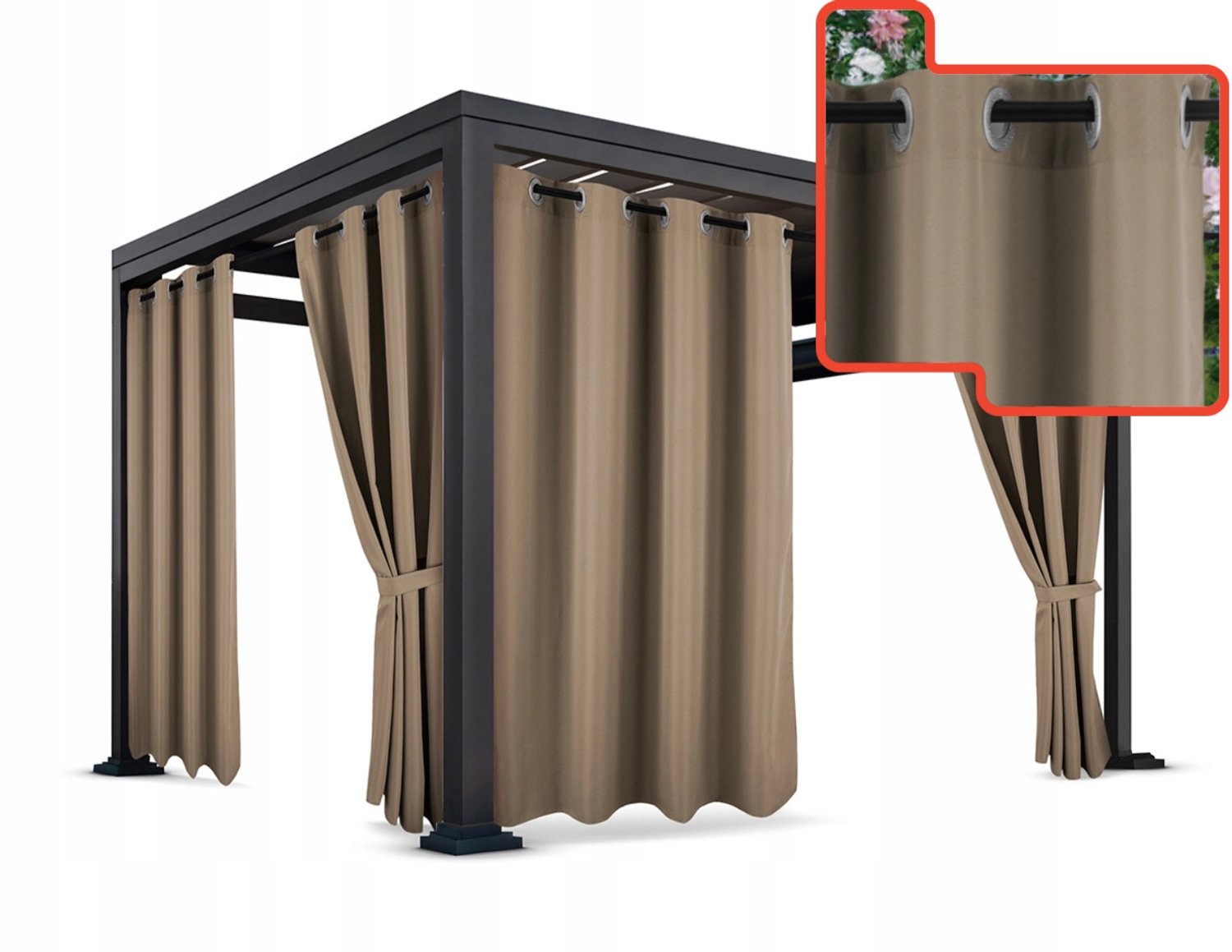 Waterdicht Terrasgordijn Beige 155x220 cm - Met Ophangringen