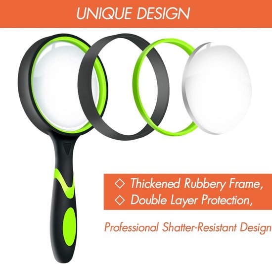 3 stuks 10 x magnifierglas voor kinderen, leesglas, antislip handglas, 75 mm grote magnificerende glazen voor close-werk, insect, wetenschap en hobby-observatie (inclusief tas) — afbeelding 5