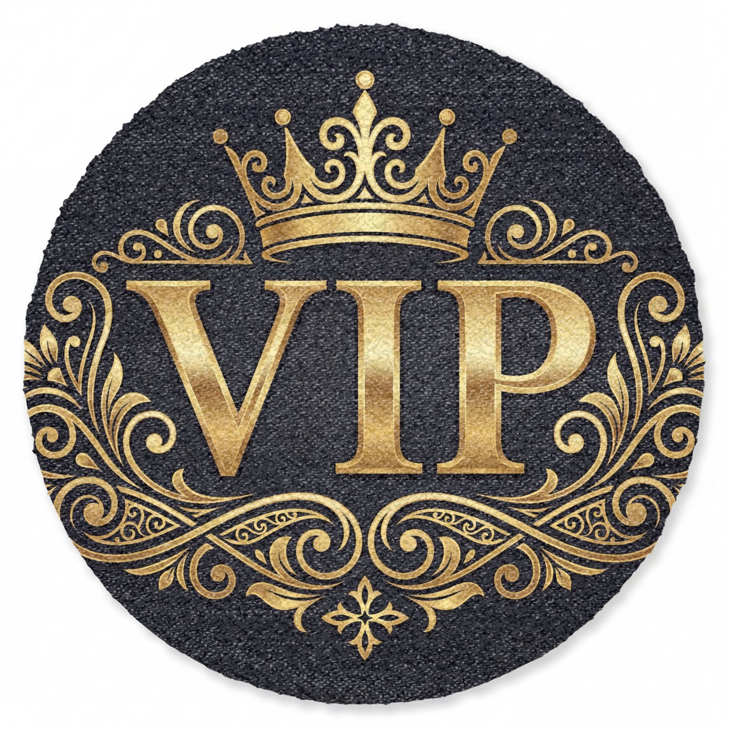 Deurmat rond 120x120 cm - Droogloopmat VIP - Kroon - Goud - Mat voor binnen - Schoonloopmat - Ronde deurmatten met print - Inloopmat