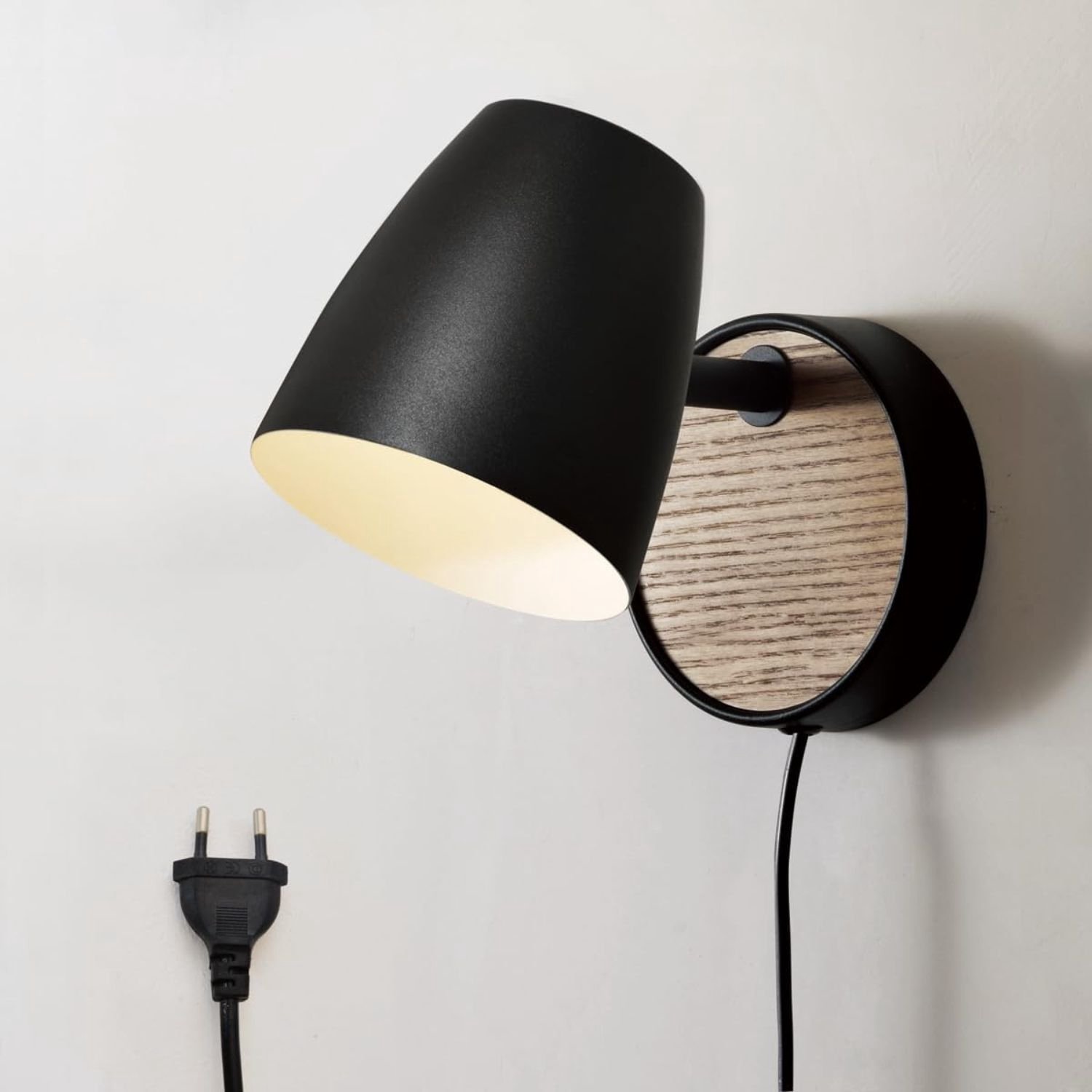 Vantivo® Wandlamp Binnen met Snoer - Wandlamp met Stekker voor Binnen - met Dimbare Schakelaar -Zwart