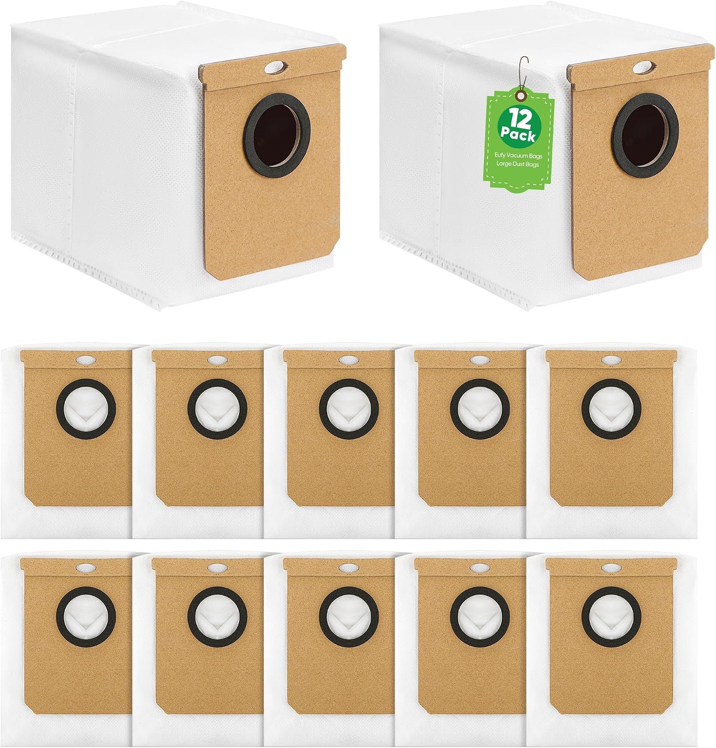 Set van 12 vervangende stofzakken geschikt voor Eufy L60 / L60 SES / L50 / L50 SES robotstofzuigers - grote vervangende opvangzakken - geschikt voor Haier H9+, Conga Home 10000, 8090 Ultra en 9090 AI.