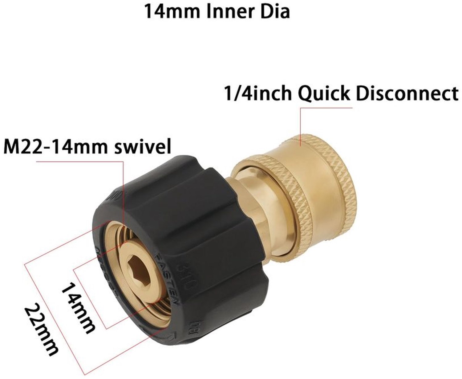 Hogedrukreiniger Adapter Messing M22 naar 1/4 Snelle Connector 5000 PSI Geschikt voor Snelstekkers 14mm Binnendiameter Ideaal v...