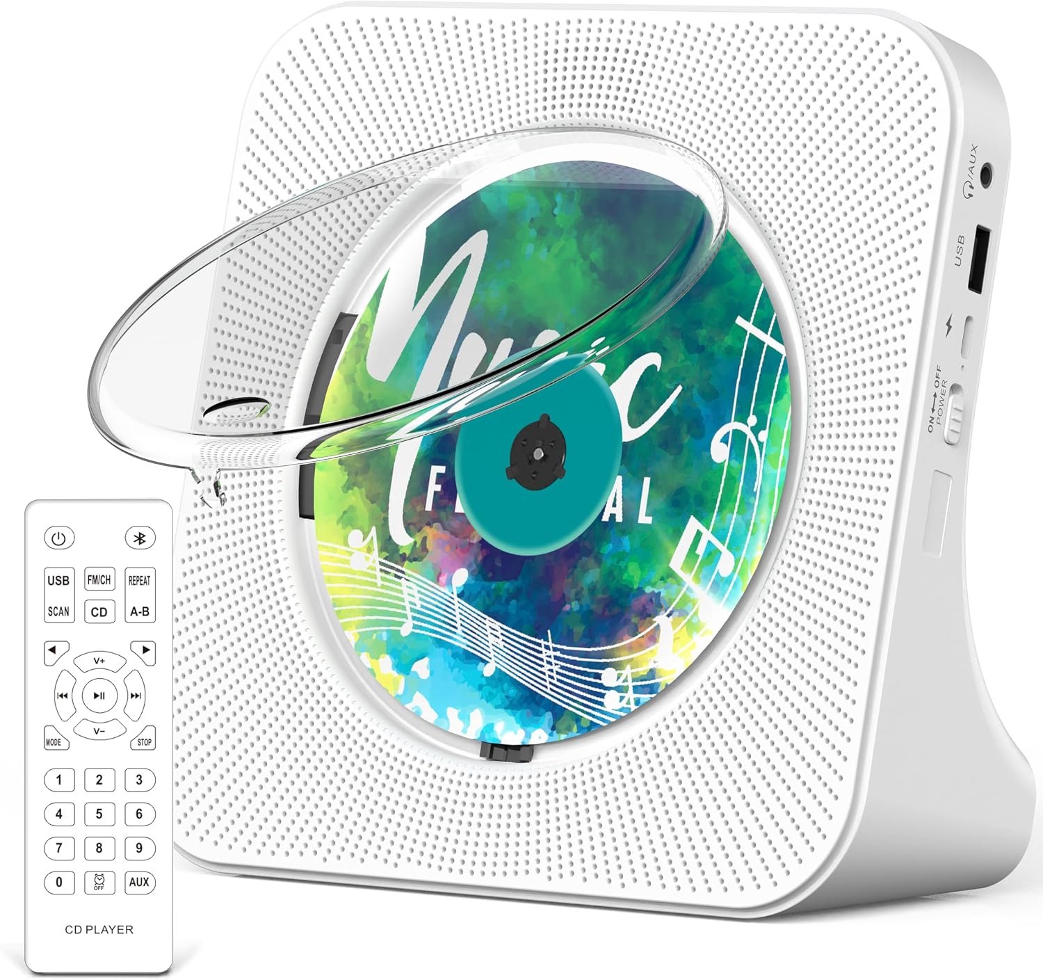Draagbare CD-Speler met Bluetooth 5.0, Bureaublad CD-Speler met Ingebouwde Luidsprekers, Afstandsbediening, Stofkap, FM-Radio, LCD-Scherm, AUX, USB en Hoofdtelefoonaansluiting