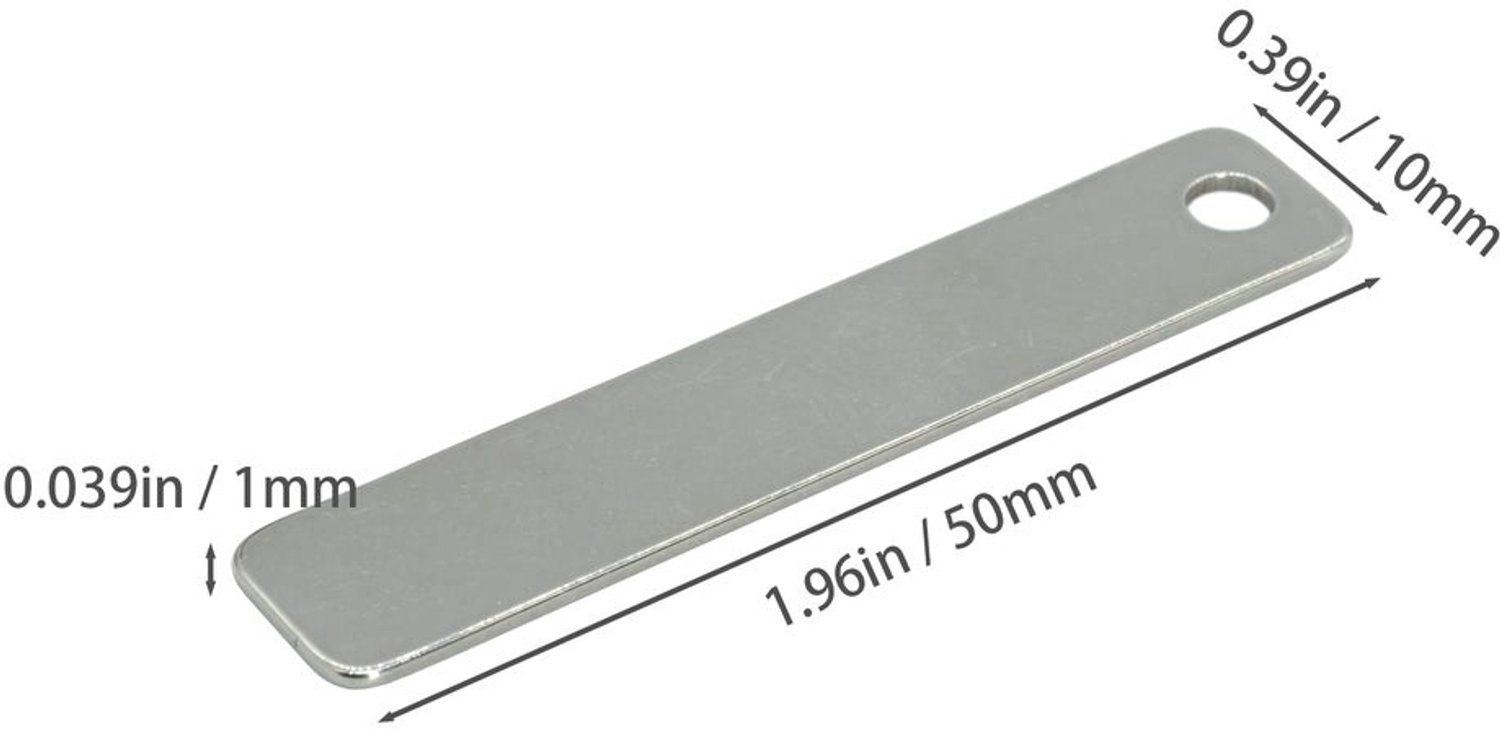 Set van 50 RVS Rectangle Engraving Blanks (5x1 cm)
