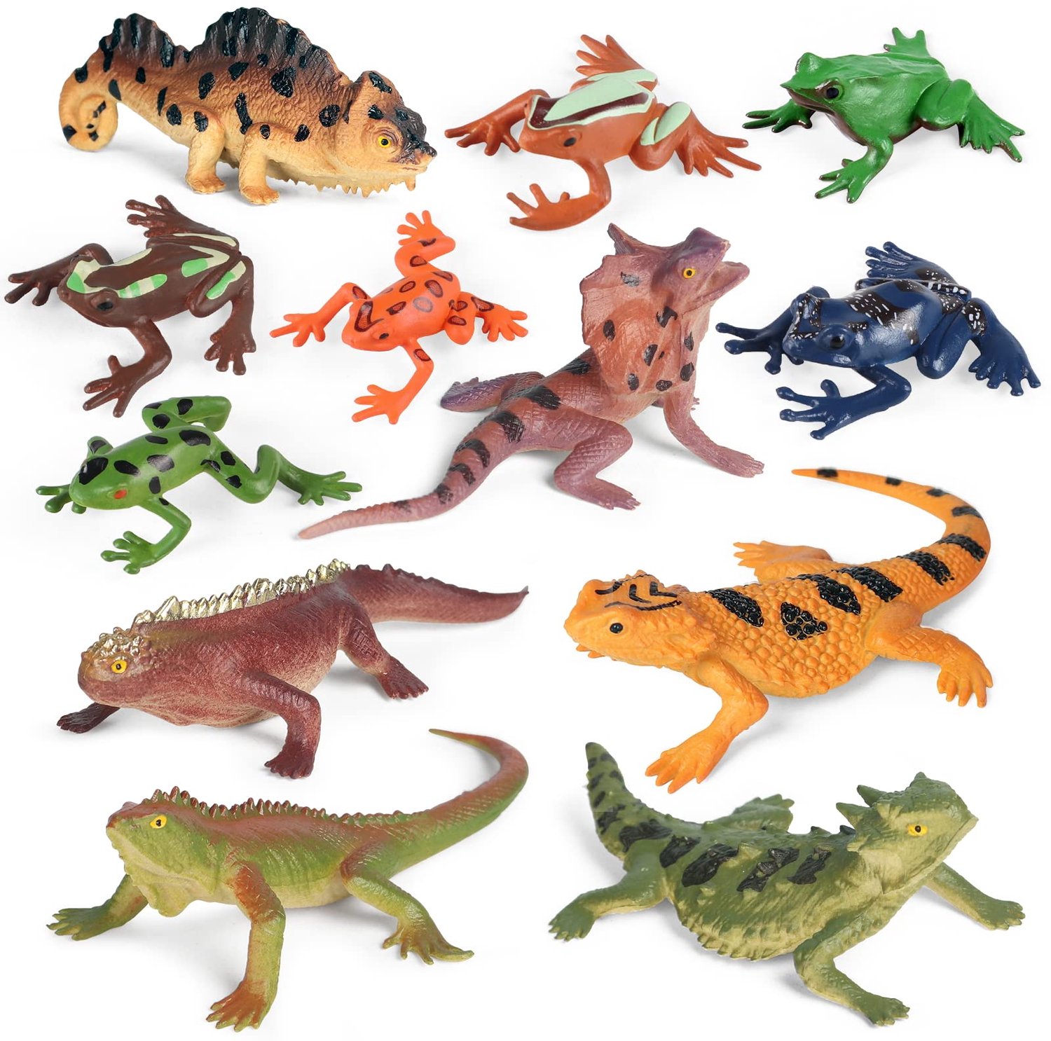 Set van 12 Mini Plastic Reptielen en Kikkers