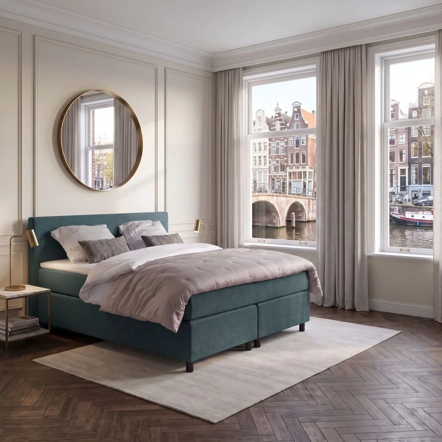 Mörgenn Anno 1588 - Boxspring Amsterdam - Pocketvering - IJsblauw - 90x220 cm - Inclusief Dekbed en Kussens Lichtblauw