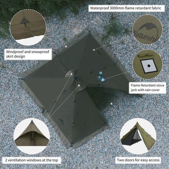 Pyramid Tent voor 2-4 Personen met Stove Aansluiting — afbeelding 4