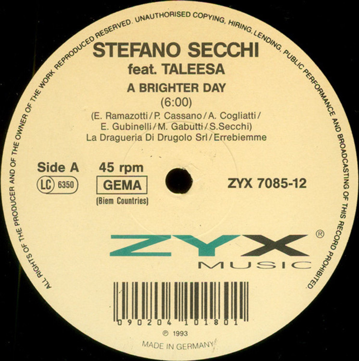 A Brighter Day, Stefano Secchi feat. Taleesa | Media condition: Very Good Plus (VG+) | 12