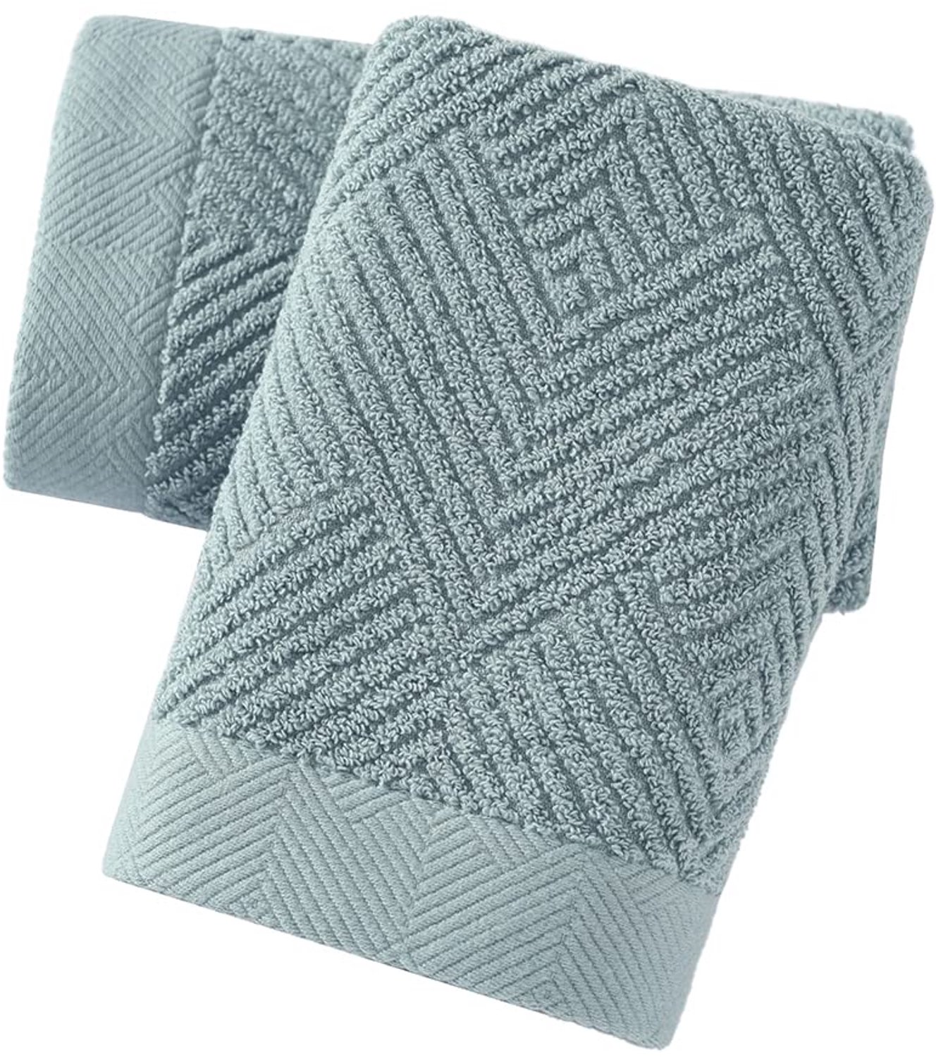 Set van 2 Gestreepte Handdoeken - Saliegroen - 100% Katoen - 30 x 75 cm