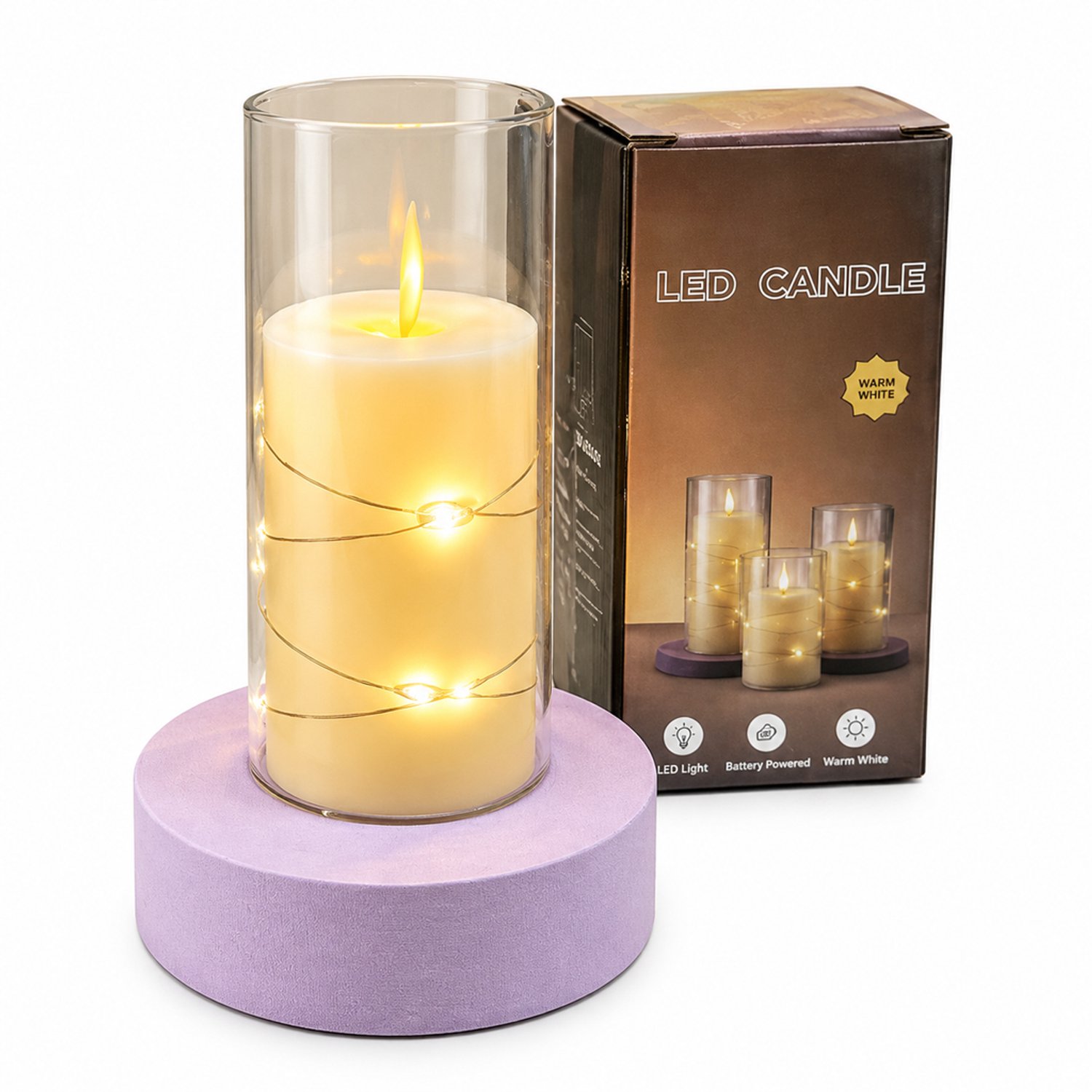 SWGOTA led kaarsen met bewegende vlam - 5,5 x 12,5 cm, warm licht, decoratief lichtsnoer, batterij inbegrepen Bruin