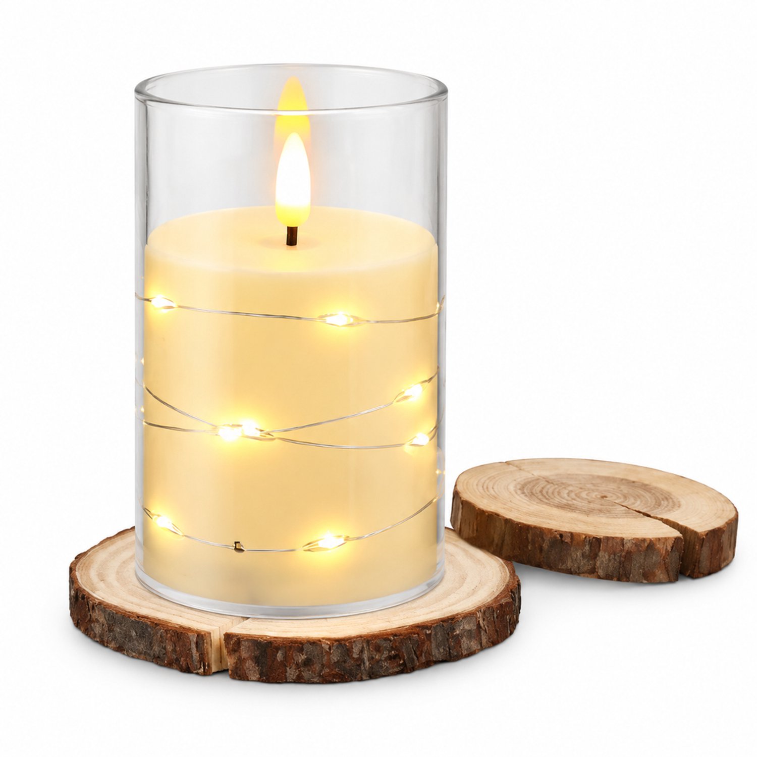 SWGOTA led kaarsen: elektronische kaars van 7,5 x 12,5 cm met vlamvormig licht, omwikkeld lichtsnoer en transparante kap voor tafel- en feestdecoratie Ivoor