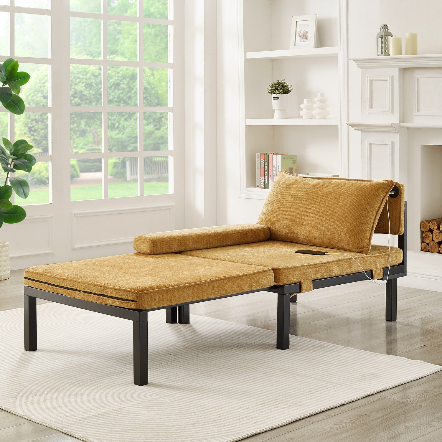 CHICFURN Slaapbank - Uittrekbaar - 1-zits - Geel