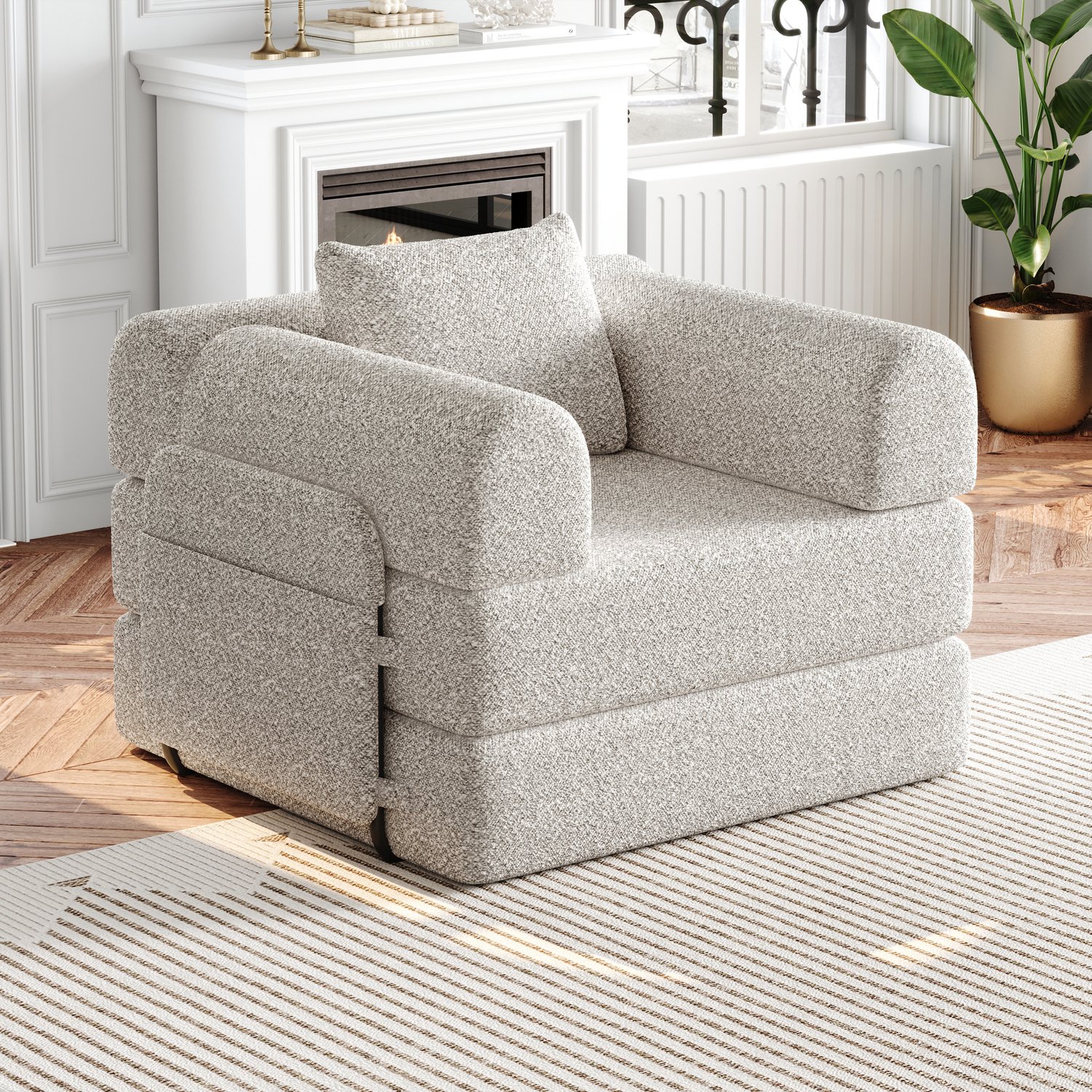 CHICFURN 1-zits slaapbank - 2-in-1 - stalen frame - khaki