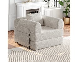 CHICFURN 1-zits slaapbank - 2-in-1 - stalen frame - khaki
