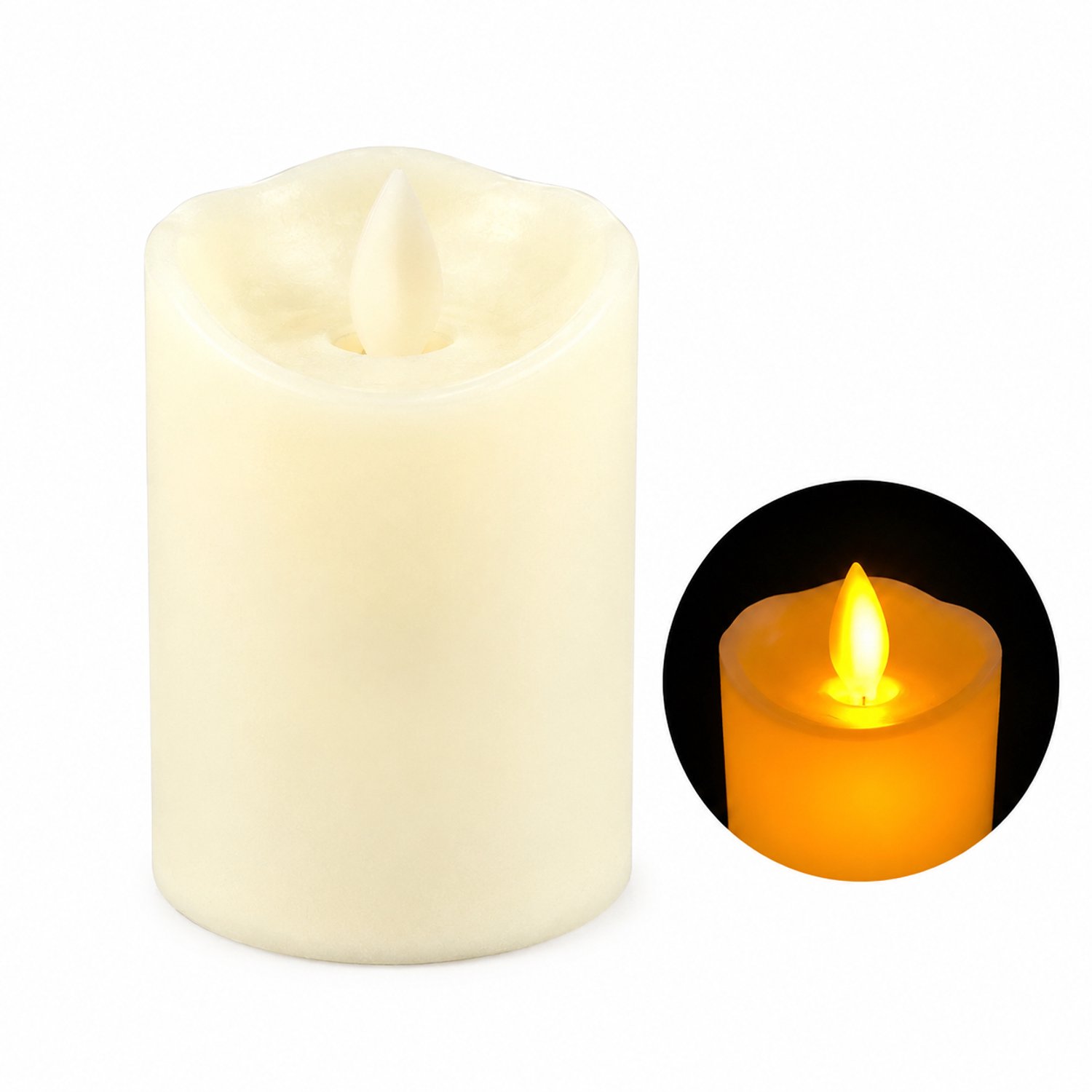 led kaarsen, 5 x 7 cm, glad cilindermodel met schuine bovenrand, warmgeel vlamvormig licht, 12 per displaydoos