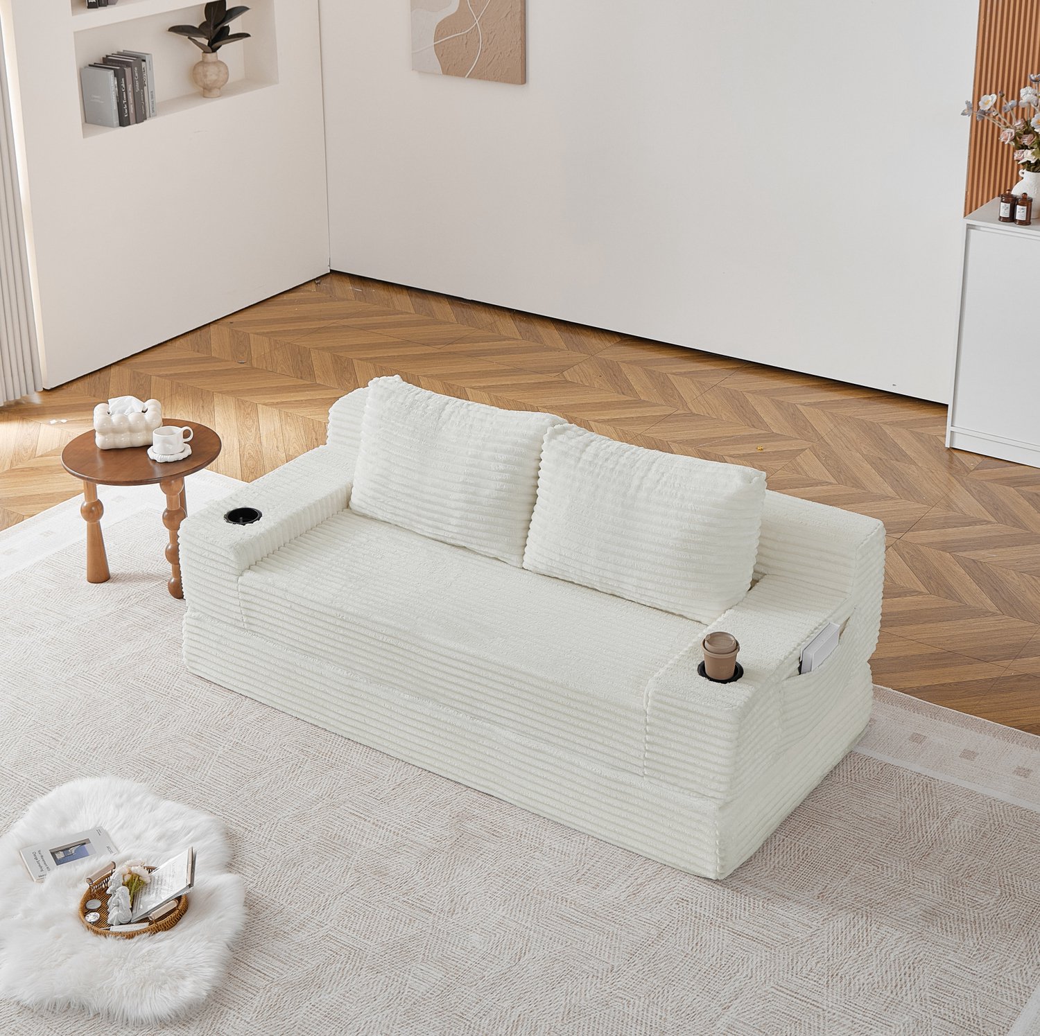 CHICFURN Slaapbank - 2-in-1 - Met armleuningen - Beige