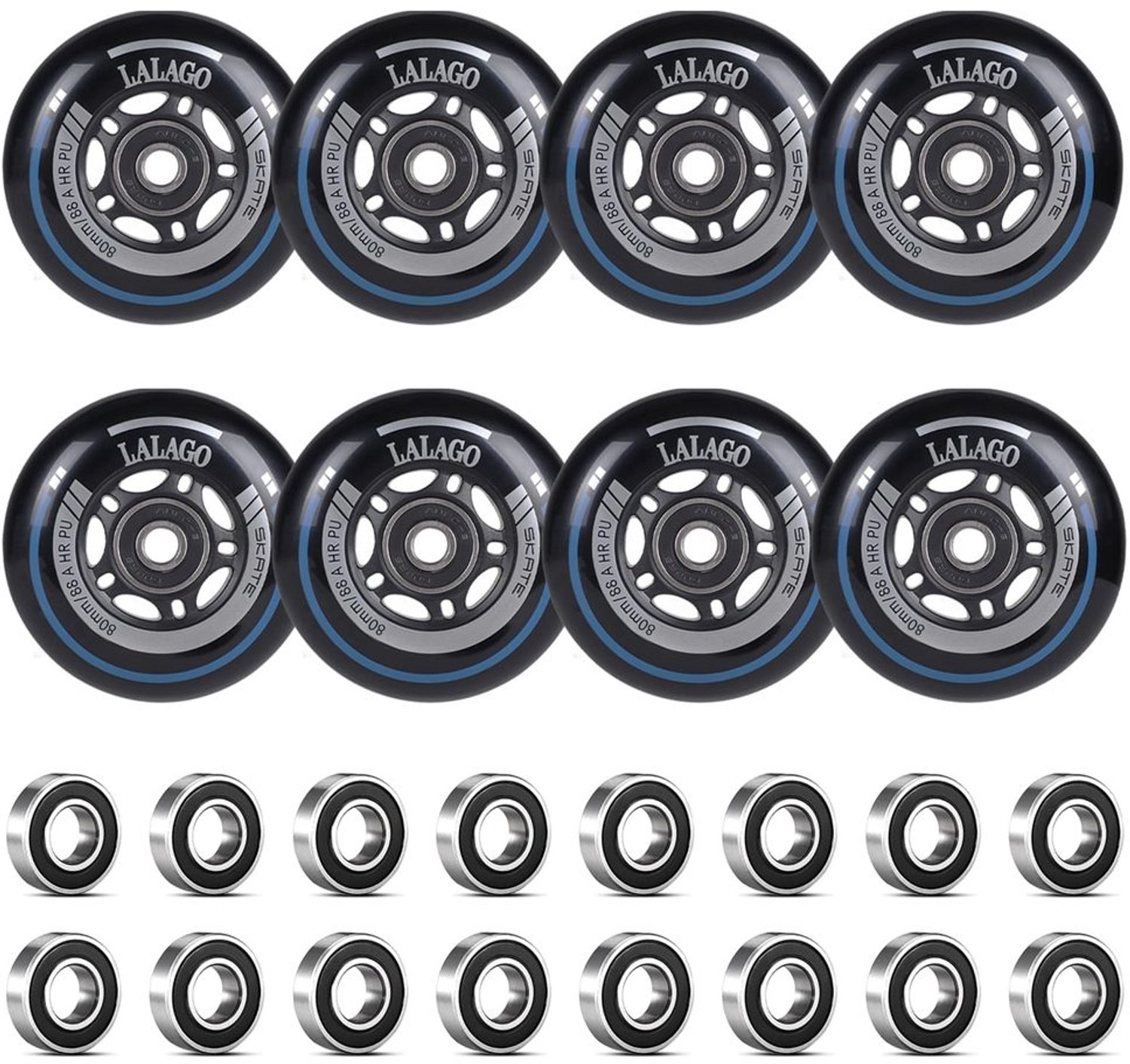 Inline Skate Wielen 80mm met ABEC 9 Lager Set van 8 88 Amps