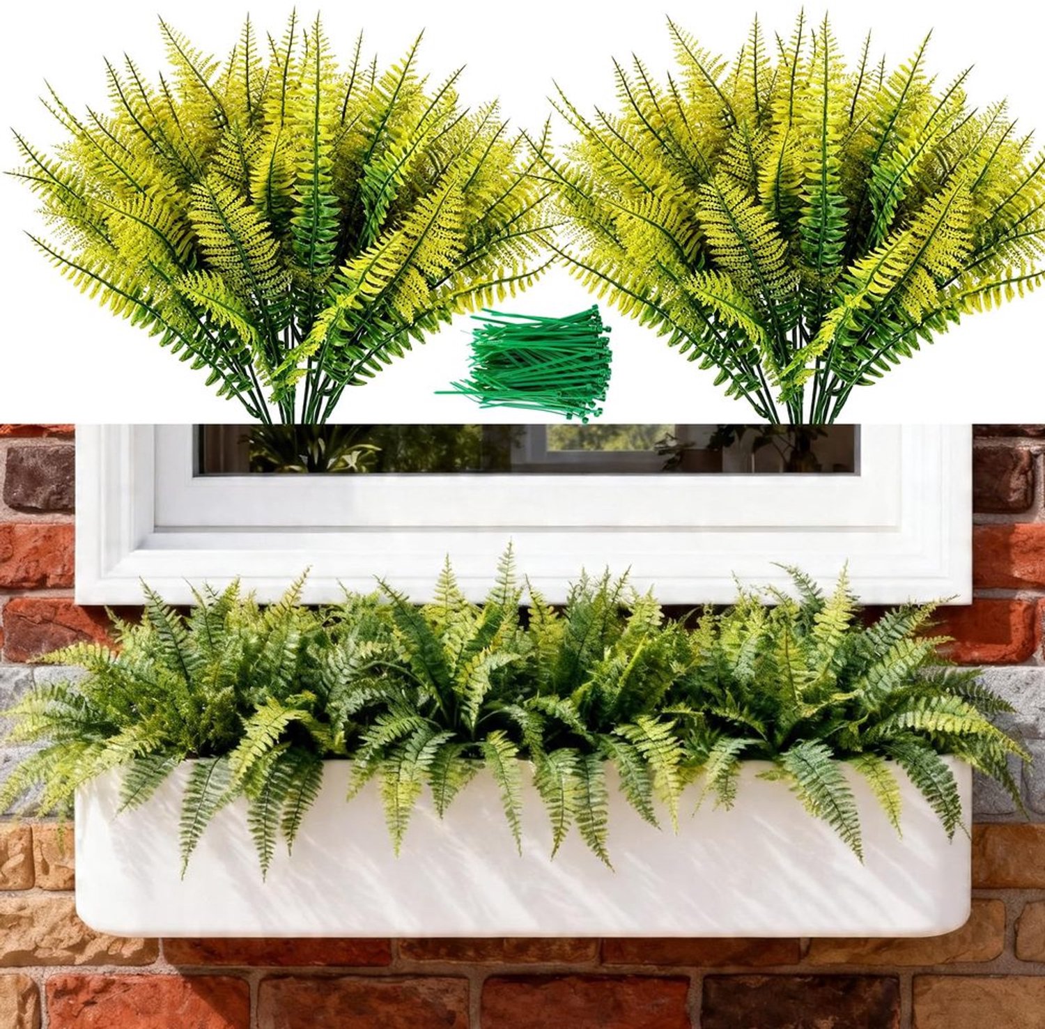 Set van 10 Kunstgras Planten met 10 Plant Ties - Groen