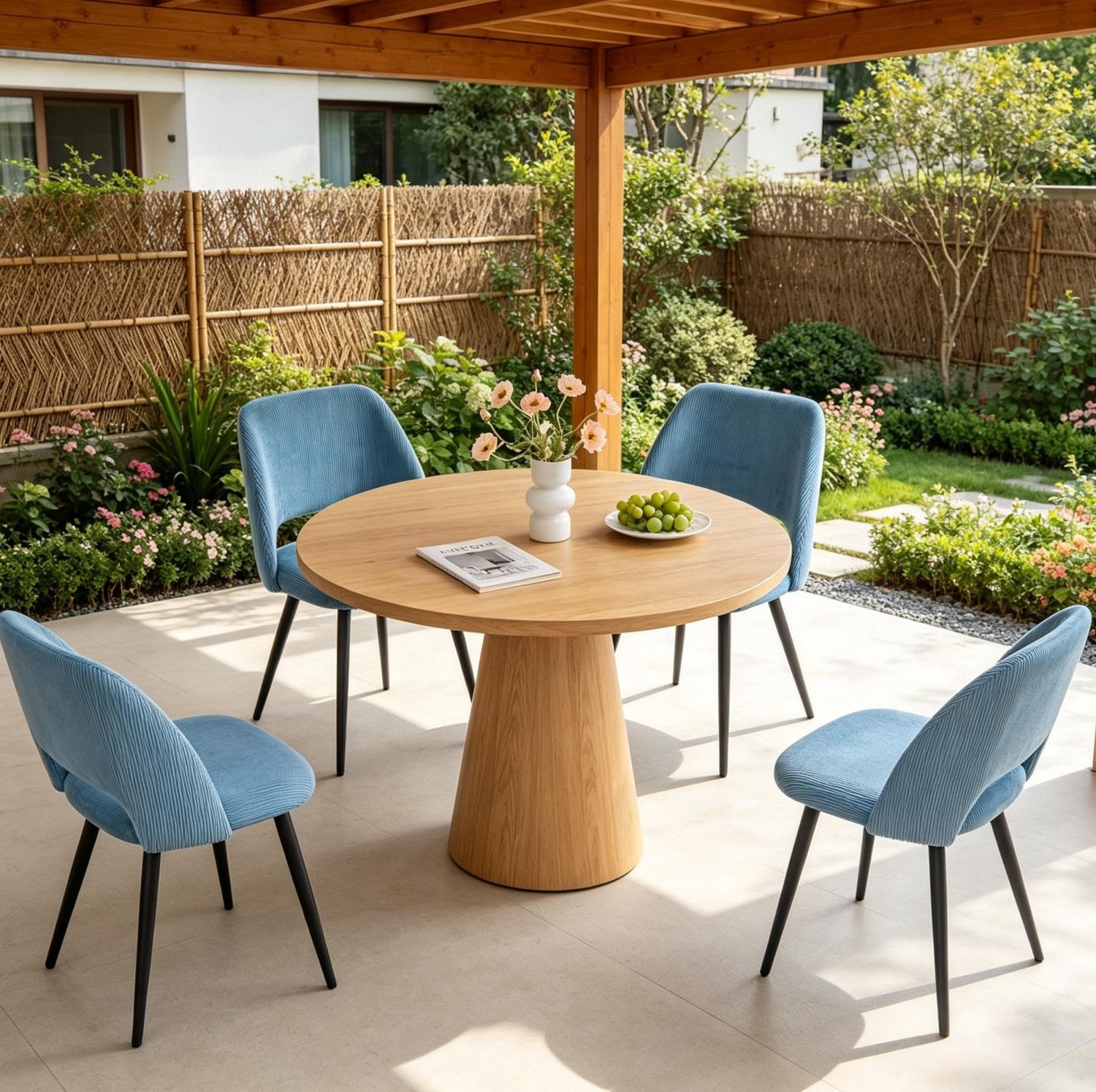 STILVORA Eetkamerstoelen Set Van 4 80,5 Cm – Comfortabele Ribstof Met Zwarte Metalen Poten – Voor Eetkamer, Keuken En Woonkamer – Blauw