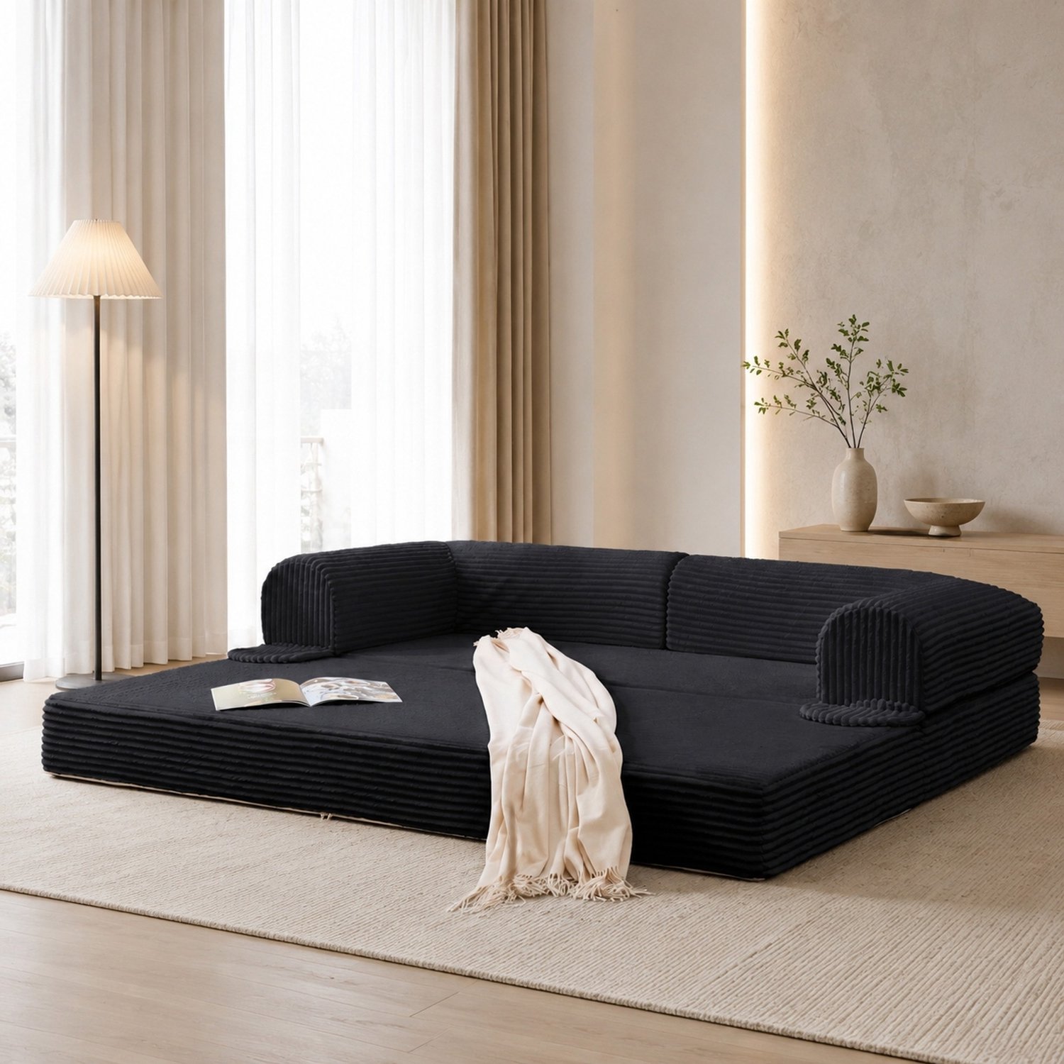 CHICFURN Slaapbank - Uitklapbaar - Laag model - Zwart