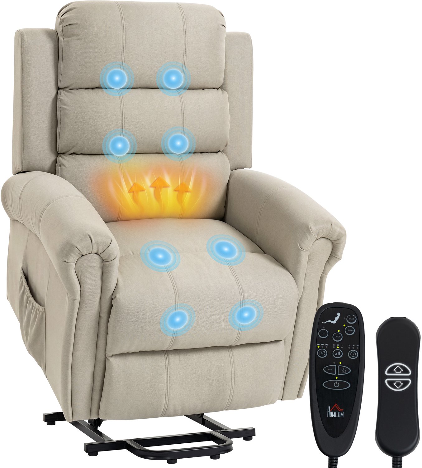 Massage-opstehfauteuil, relaxfauteuil, vibratiekoppen, kantelfunctie, linnenlook, beige