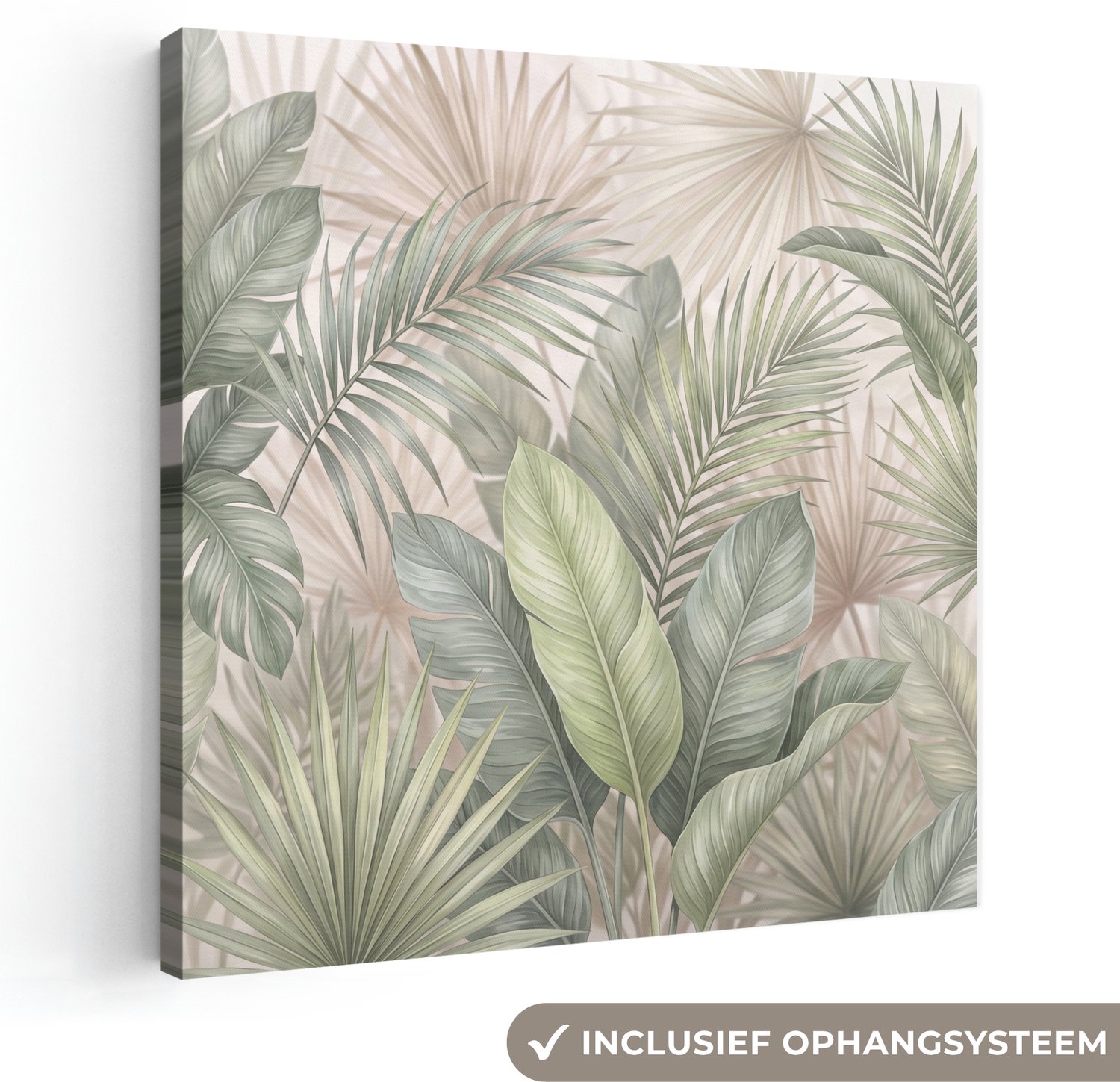 Canvas schilderij 20x20 cm - Exclusieve wanddecoratie Planten - Tropisch - Bladeren - Groen - Natuur - Muurdecoratie woonkamer - Slaapkamer decoratie - Kamer accessoires - Schilderijen op canvas
