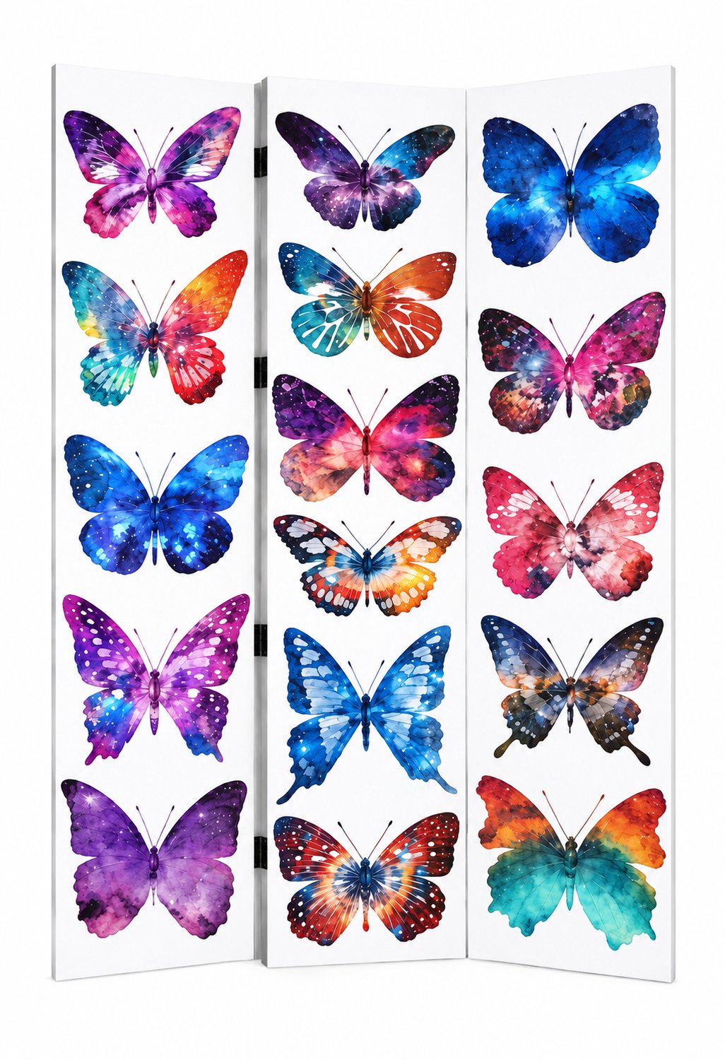 Fine Asianliving Kamerscherm Scheidingswand B120xH180cm 3 Panelen Vlinders Wit, Multicolour