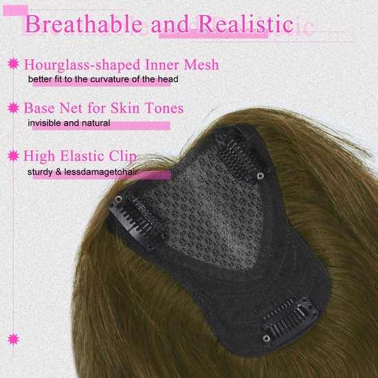 Haarstukken voor vrouwen, echt haar, topper voor dun haar, onzichtbare opvulling, handgeknoopt, Zwitserse kantbasis, zonder pony, realistische haarlijn, lichtbruin — afbeelding 4