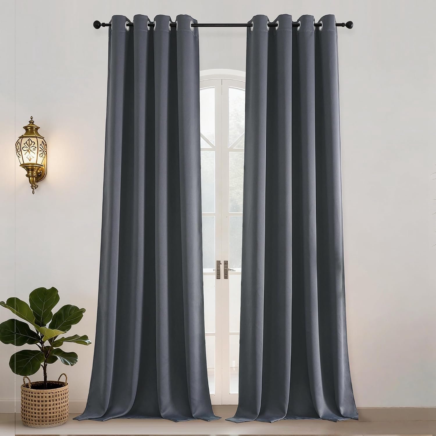 Lange gordijnen grijs met ringen, set van 2, H300 x B140 cm