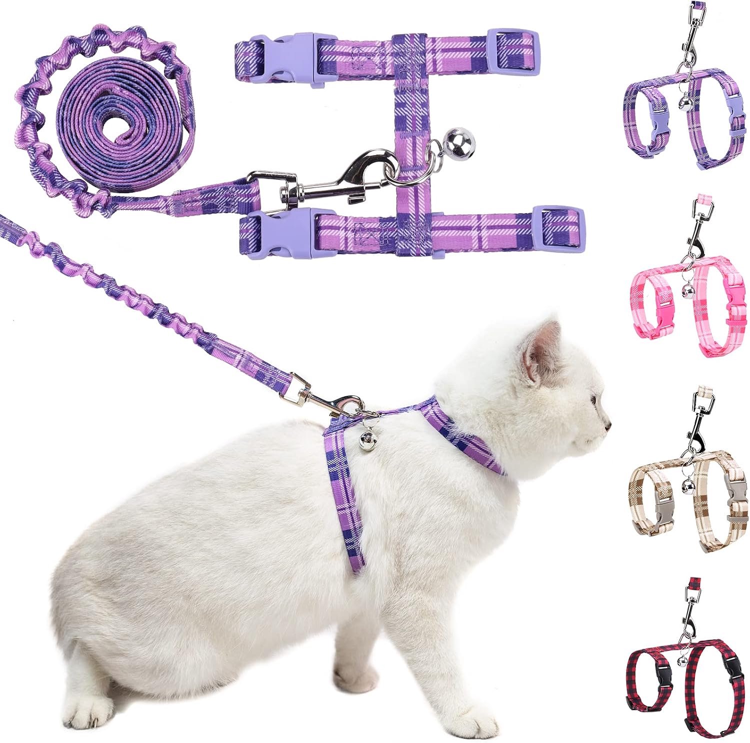 Harnas en riemset voor katten - verstelbaar, met karabiner, ademend en zacht, met verhoogde uitbraakbeveiliging, voor kleine tot grote katten