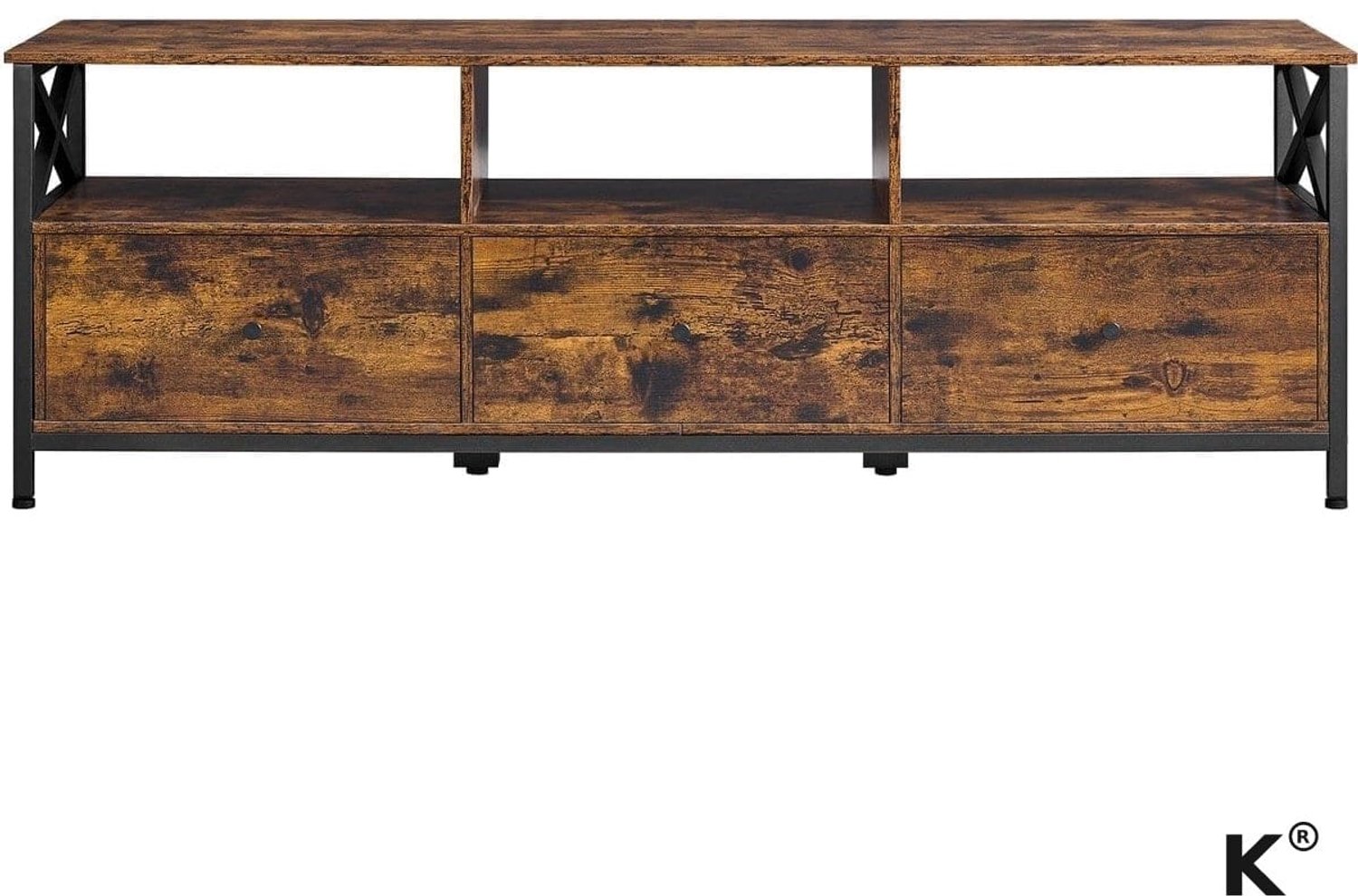 Klarven Tv-meubel Bruin-zwart - Tv Cabinet - Geschikt voor TV's tot 65 cm - Industrieel, veel opbergruimte - Met lade en open vak - 147x40x50 cm