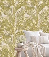 Dutch Wallcoverings Vliesbehang Grace Tropical palm leaf beige/grn - 10 m x 53 cm - GR322104
