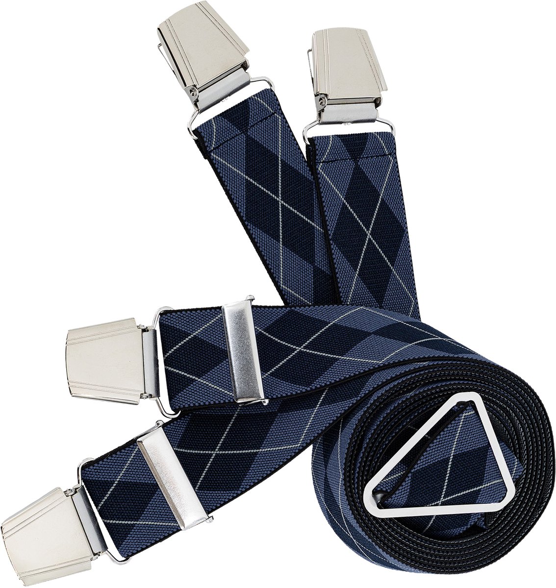 LINDENMANN heren bretels met extra sterke clips X-vorm - blauw geruit