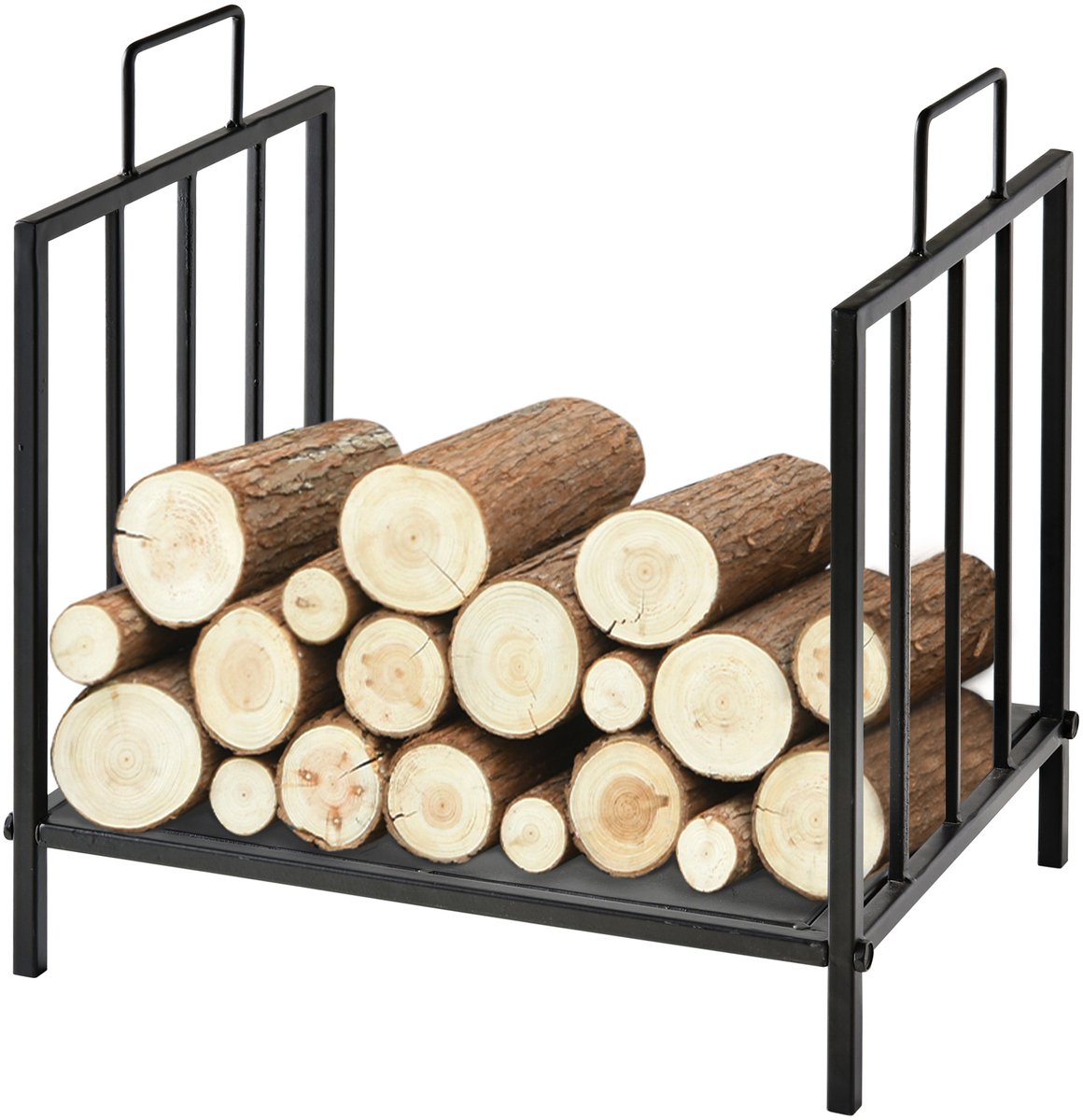 Houtrek - houder voor brandhout - plank voor open haard - maximale belasting 15 kg - afmetingen 44L x 33B x 46H cm - zwart epoxy gecoat metaal