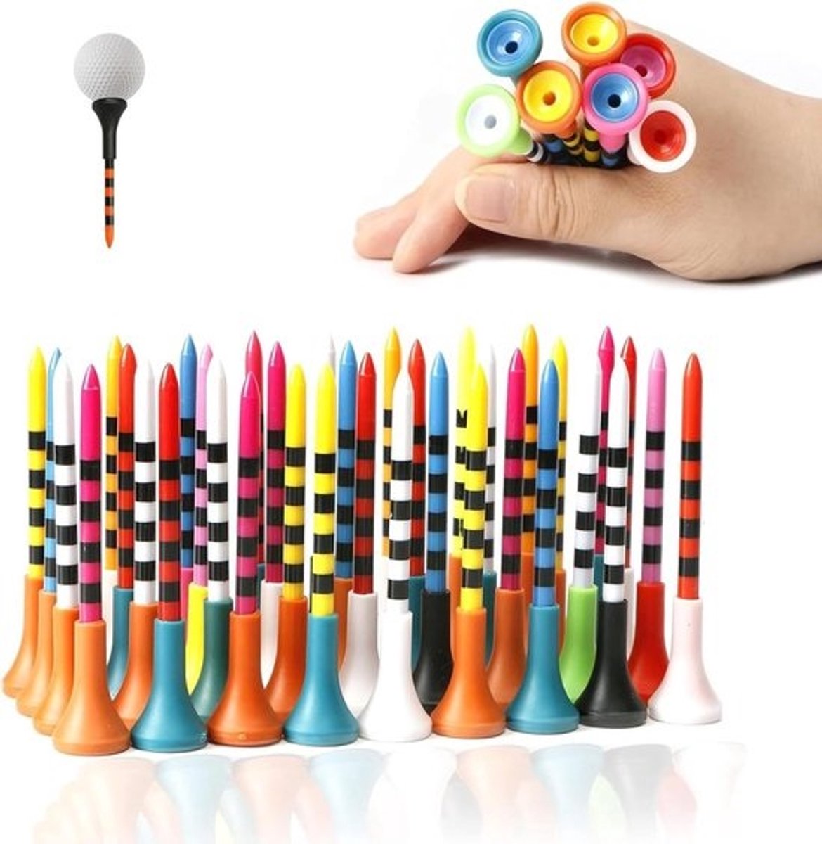 Set van 50 Multicolour Golf Tees van Duurzaam Plastic met Rubber Kussens, Ideaal voor Training en Wedstrijden, 83 mm Lengte