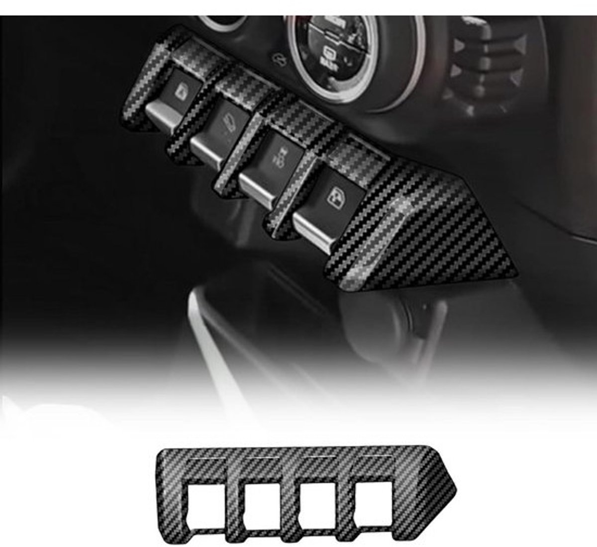 Multifunctionele knop lift schakelaar bedieningspaneel decoratieve plaat voor Suzuki Jimny JB64 JB74 2018-2025, ABS interieuraccessoires met koolstofvezel uitstraling